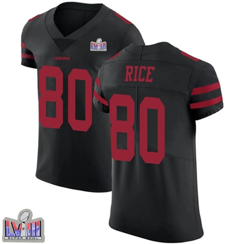 Men's San Francisco 49ers Jerry Rice Nike Alternate Vapor Untouchable Super Bowl LVIII Patch Elite Black Jersey Men's San Francisco 49ers Jerry Rice Nike Alternate Vapor Untouchable Super Bowl LVIII Patch Elite Black Jersey