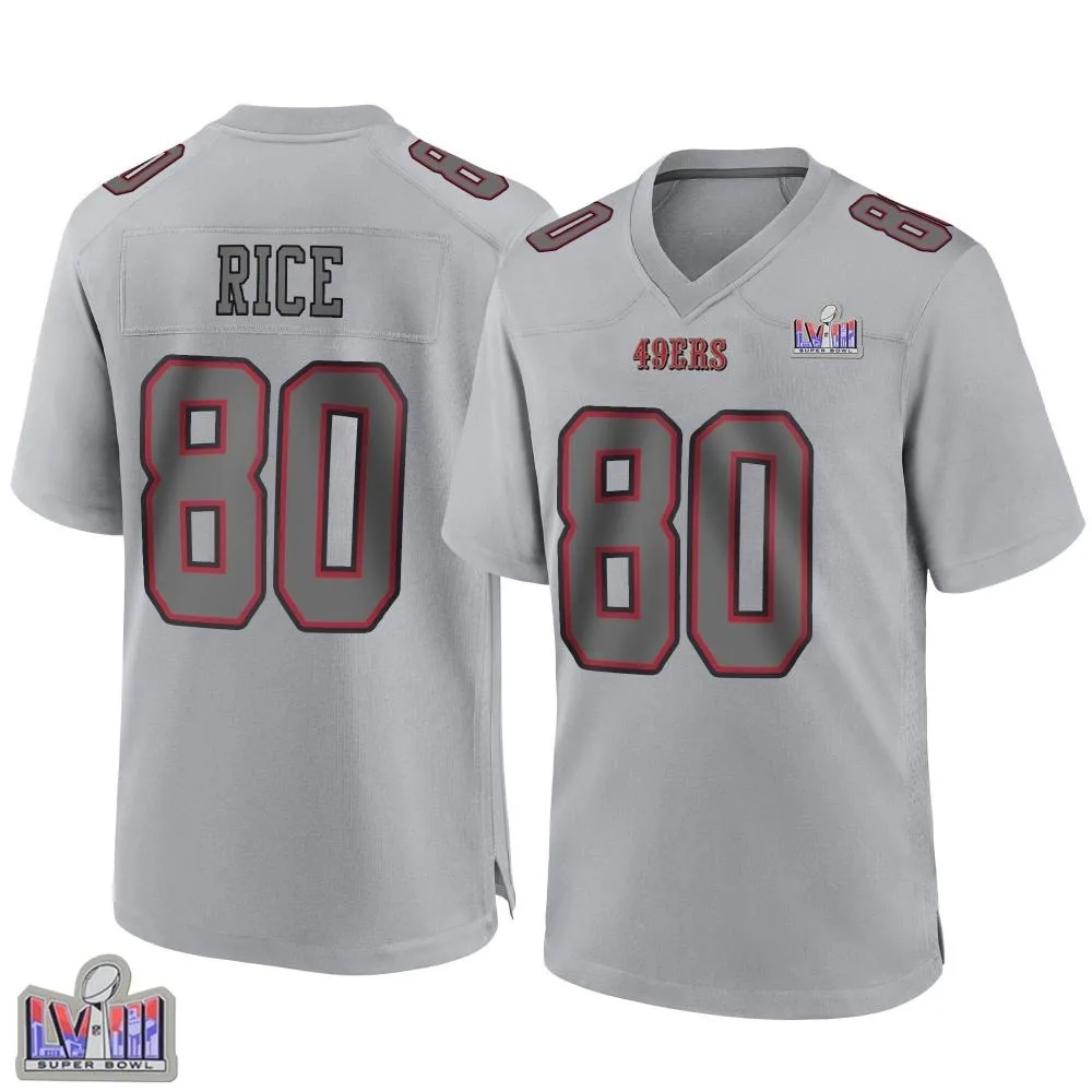 Men's San Francisco 49ers Jerry Rice Nike Atmosphere Fashion Super Bowl LVIII Patch Game Gray Jersey Men's San Francisco 49ers Jerry Rice Nike Atmosphere Fashion Super Bowl LVIII Patch Game Gray Jersey