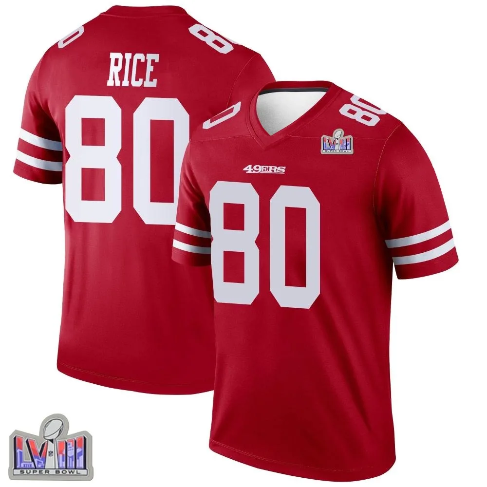 Men's San Francisco 49ers Jerry Rice Nike Super Bowl LVIII Patch Legend Scarlet Jersey Men's San Francisco 49ers Jerry Rice Nike Super Bowl LVIII Patch Legend Scarlet Jersey