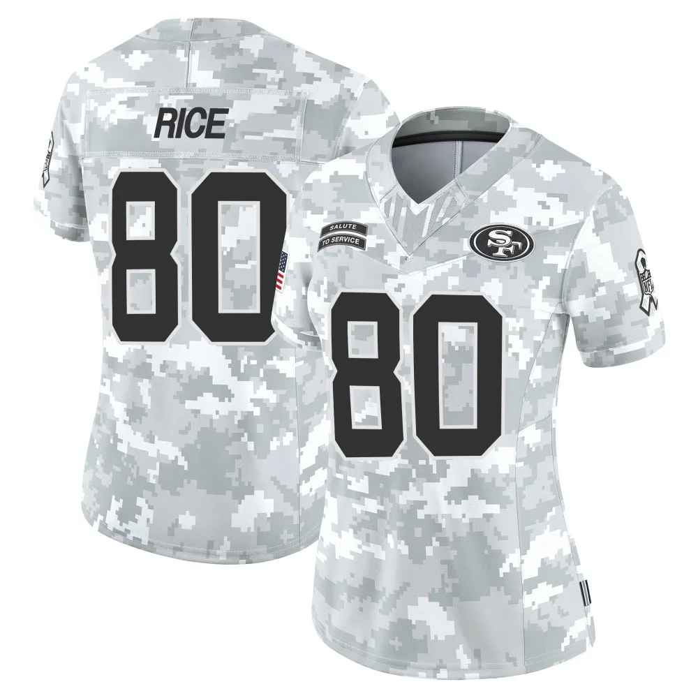 Women's San Francisco 49ers Jerry Rice Nike Francisco 2024 Salute To Service Limited Arctic Camo Jersey Women's San Francisco 49ers Jerry Rice Nike Francisco 2024 Salute To Service Limited Arctic Camo Jersey