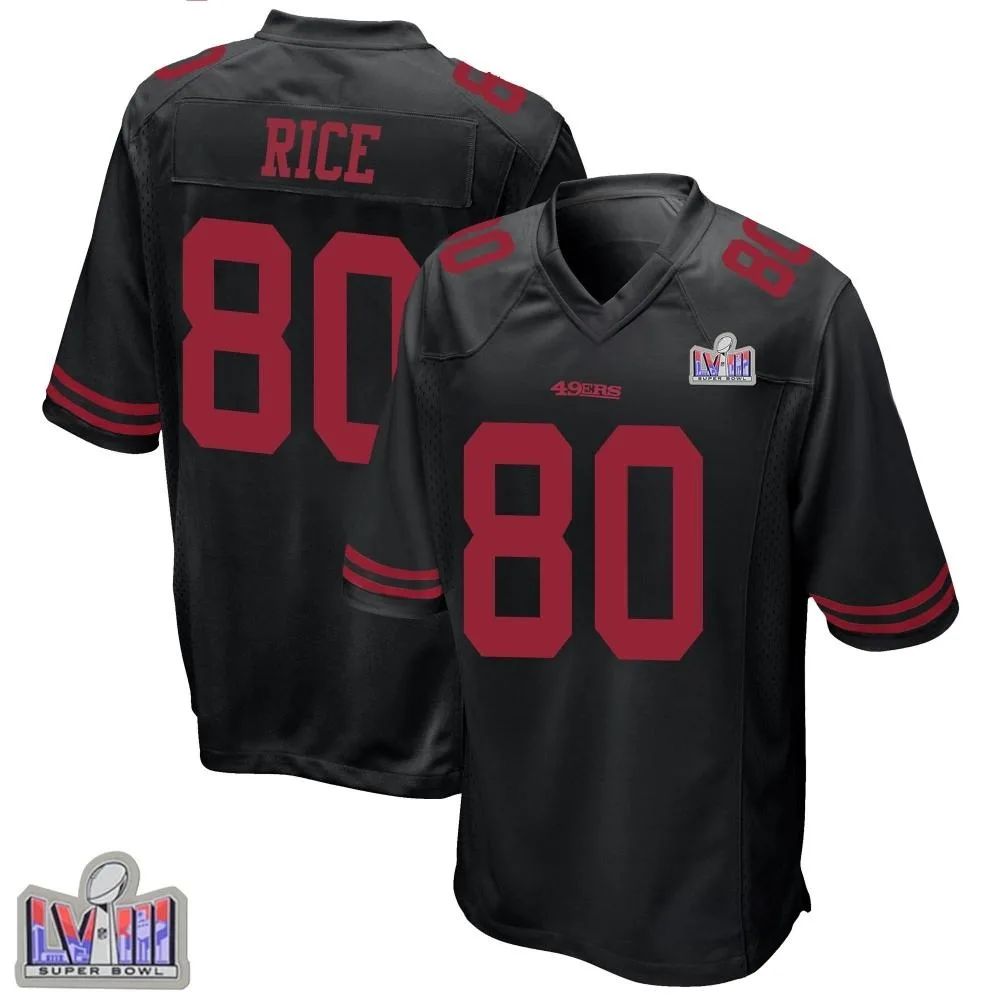 Youth San Francisco 49ers Jerry Rice Nike Alternate Super Bowl LVIII Patch Game Black Jersey Youth San Francisco 49ers Jerry Rice Nike Alternate Super Bowl LVIII Patch Game Black Jersey