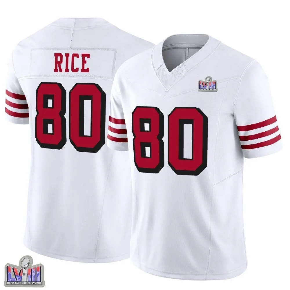 Youth San Francisco 49ers Jerry Rice Nike Alternate Vapor F.U.S.E. Super Bowl LVIII Patch Limited White Jersey Youth San Francisco 49ers Jerry Rice Nike Alternate Vapor F.U.S.E. Super Bowl LVIII Patch Limited White Jersey