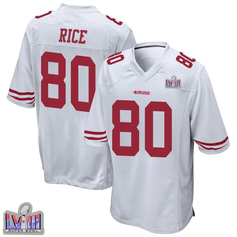 Youth San Francisco 49ers Jerry Rice Nike Super Bowl LVIII Patch Game White Jersey Youth San Francisco 49ers Jerry Rice Nike Super Bowl LVIII Patch Game White Jersey