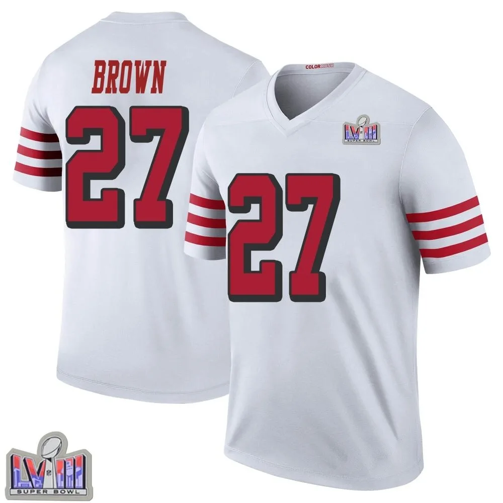Youth San Francisco 49ers Ji'ayir Brown Nike Color Rush Super Bowl LVIII Patch Legend White Jersey Youth San Francisco 49ers Ji'ayir Brown Nike Color Rush Super Bowl LVIII Patch Legend White Jersey