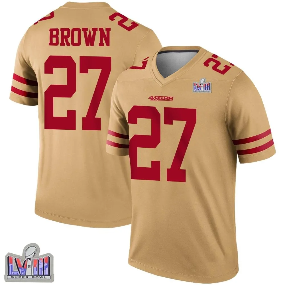 Youth San Francisco 49ers Ji'ayir Brown Nike Inverted Super Bowl LVIII Patch Legend Gold Jersey Youth San Francisco 49ers Ji'ayir Brown Nike Inverted Super Bowl LVIII Patch Legend Gold Jersey
