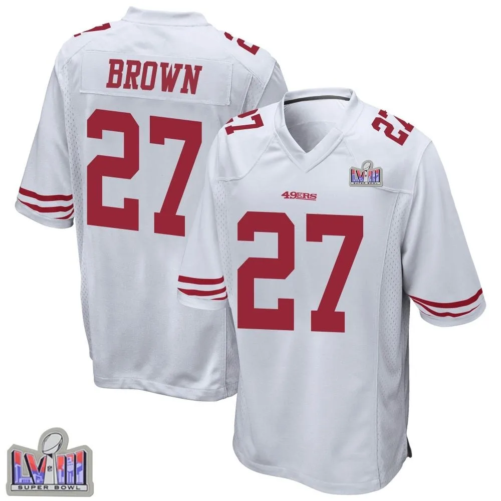 Youth San Francisco 49ers Ji'ayir Brown Nike Super Bowl LVIII Patch Game White Jersey Youth San Francisco 49ers Ji'ayir Brown Nike Super Bowl LVIII Patch Game White Jersey