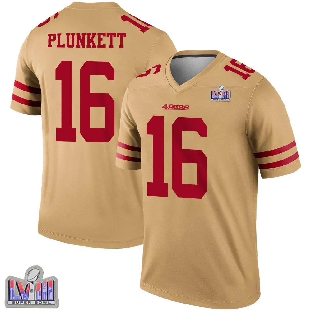 Men's San Francisco 49ers Jim Plunkett Nike Inverted Super Bowl LVIII Patch Legend Gold Jersey Men's San Francisco 49ers Jim Plunkett Nike Inverted Super Bowl LVIII Patch Legend Gold Jersey