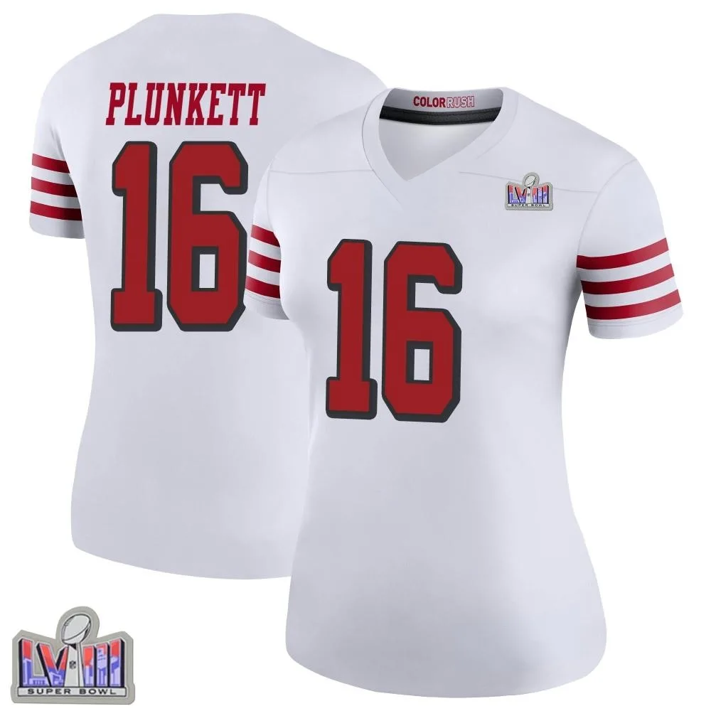 Women's San Francisco 49ers Jim Plunkett Nike Color Rush Super Bowl LVIII Patch Legend White Jersey Women's San Francisco 49ers Jim Plunkett Nike Color Rush Super Bowl LVIII Patch Legend White Jersey