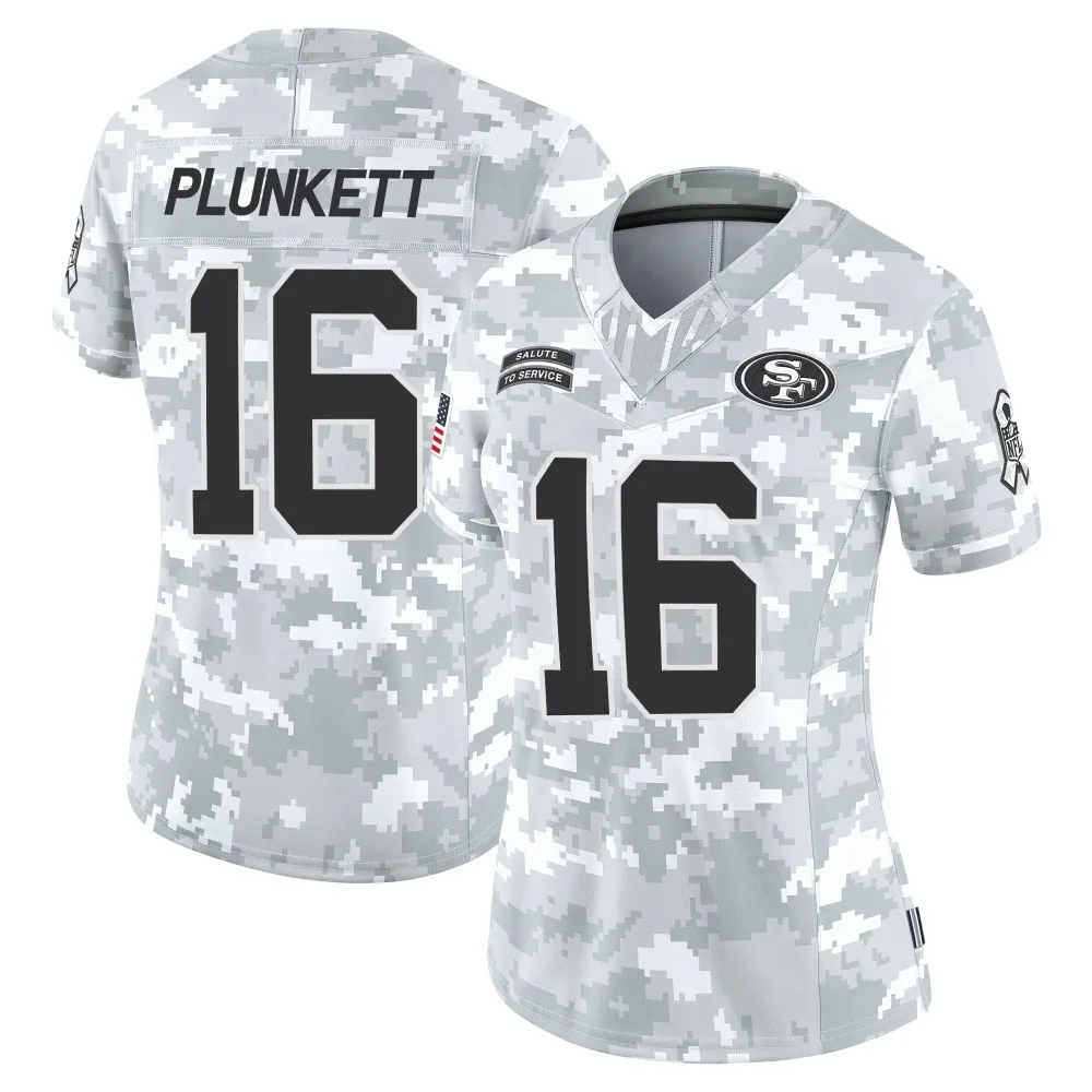 Women's San Francisco 49ers Jim Plunkett Nike Francisco 2024 Salute To Service Limited Arctic Camo Jersey Women's San Francisco 49ers Jim Plunkett Nike Francisco 2024 Salute To Service Limited Arctic Camo Jersey