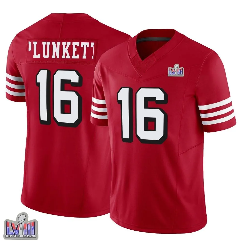 Youth San Francisco 49ers Jim Plunkett Nike Alternate Vapor F.U.S.E. Super Bowl LVIII Patch Limited Scarlet Jersey Youth San Francisco 49ers Jim Plunkett Nike Alternate Vapor F.U.S.E. Super Bowl LVIII Patch Limited Scarlet Jersey