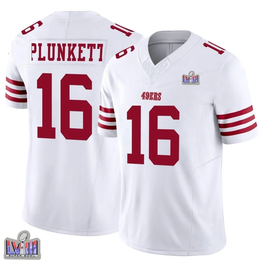 Youth San Francisco 49ers Jim Plunkett Nike Vapor F.U.S.E. Super Bowl LVIII Patch Limited White Jersey Youth San Francisco 49ers Jim Plunkett Nike Vapor F.U.S.E. Super Bowl LVIII Patch Limited White Jersey