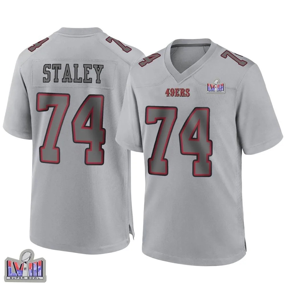 Men's San Francisco 49ers Joe Staley Nike Atmosphere Fashion Super Bowl LVIII Patch Game Gray Jersey Men's San Francisco 49ers Joe Staley Nike Atmosphere Fashion Super Bowl LVIII Patch Game Gray Jersey