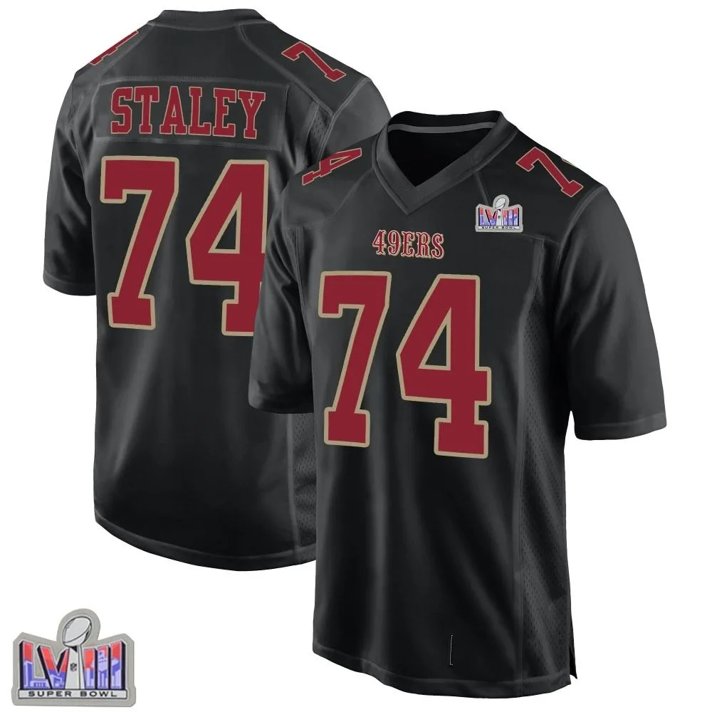 Men's San Francisco 49ers Joe Staley Nike Fashion Super Bowl LVIII Patch Game Black Jersey Men's San Francisco 49ers Joe Staley Nike Fashion Super Bowl LVIII Patch Game Black Jersey