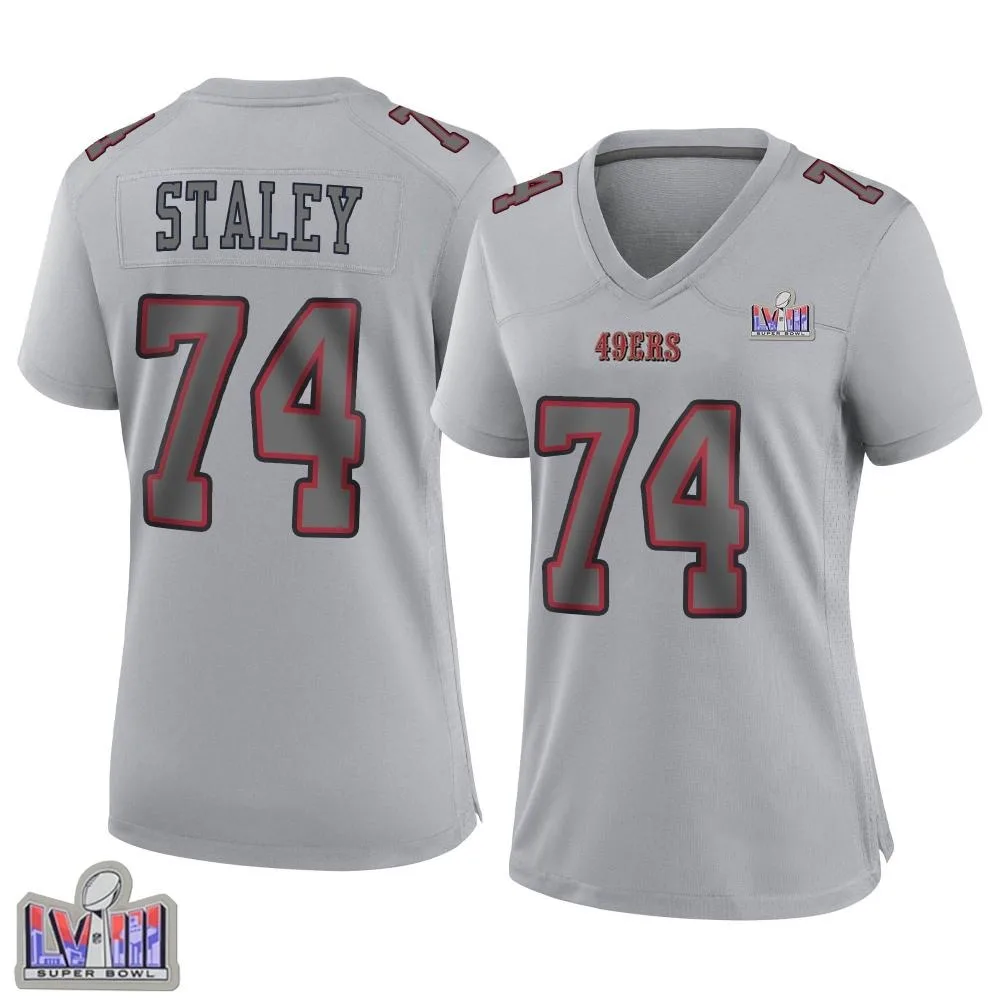 Women's San Francisco 49ers Joe Staley Nike Atmosphere Fashion Super Bowl LVIII Patch Game Gray Jersey Women's San Francisco 49ers Joe Staley Nike Atmosphere Fashion Super Bowl LVIII Patch Game Gray Jersey