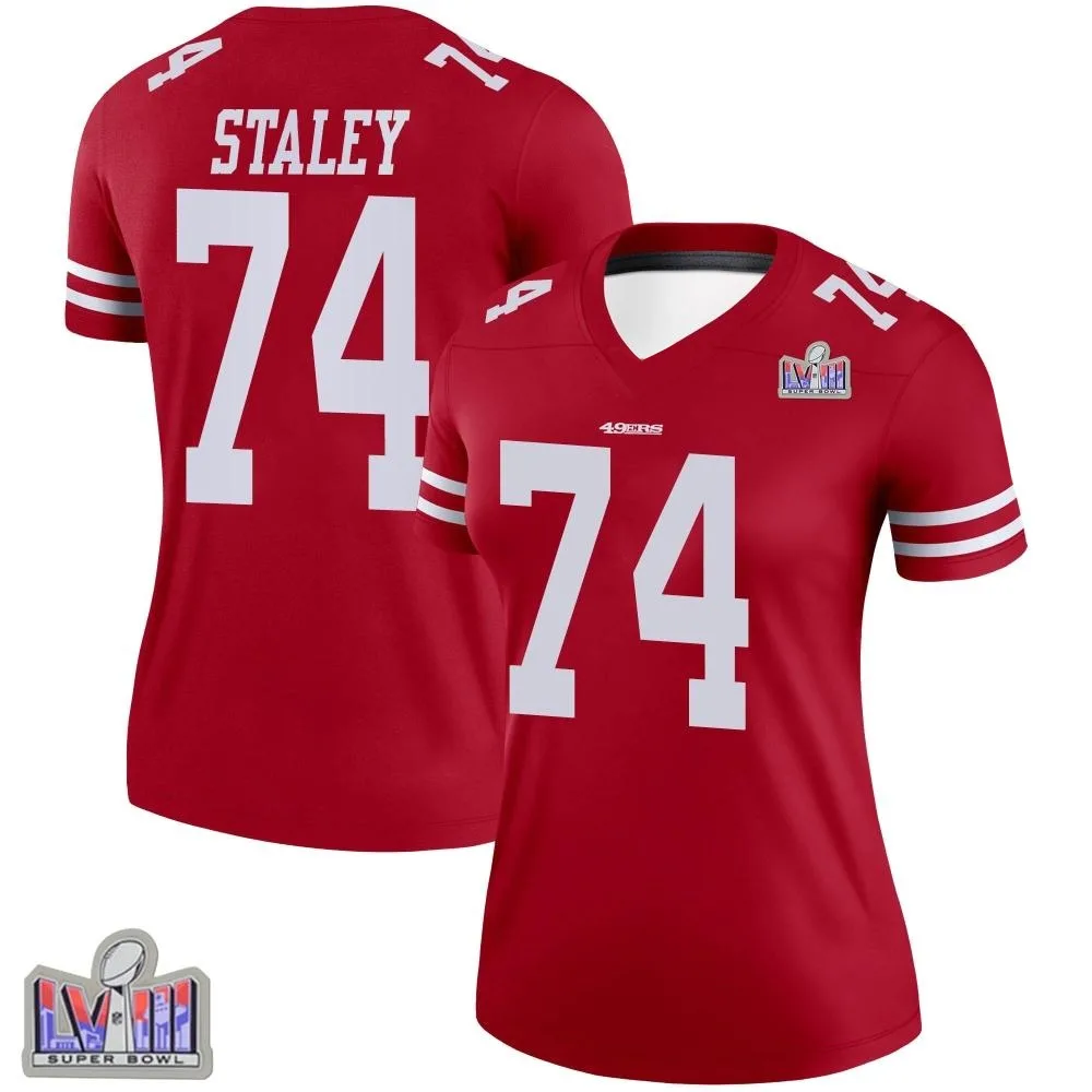 Women's San Francisco 49ers Joe Staley Nike Super Bowl LVIII Patch Legend Scarlet Jersey Women's San Francisco 49ers Joe Staley Nike Super Bowl LVIII Patch Legend Scarlet Jersey