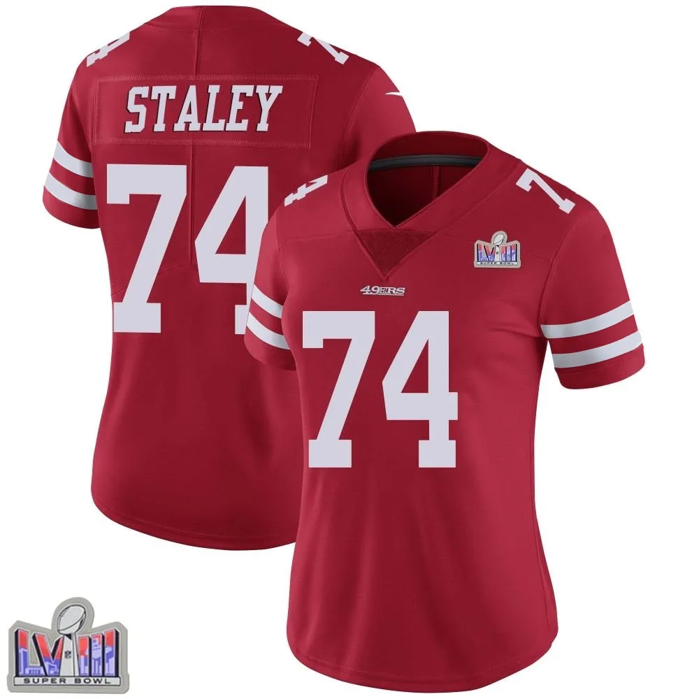Women's San Francisco 49ers Joe Staley Nike Team Color Vapor Untouchable Super Bowl LVIII Patch Limited Red Jersey Women's San Francisco 49ers Joe Staley Nike Team Color Vapor Untouchable Super Bowl LVIII Patch Limited Red Jersey