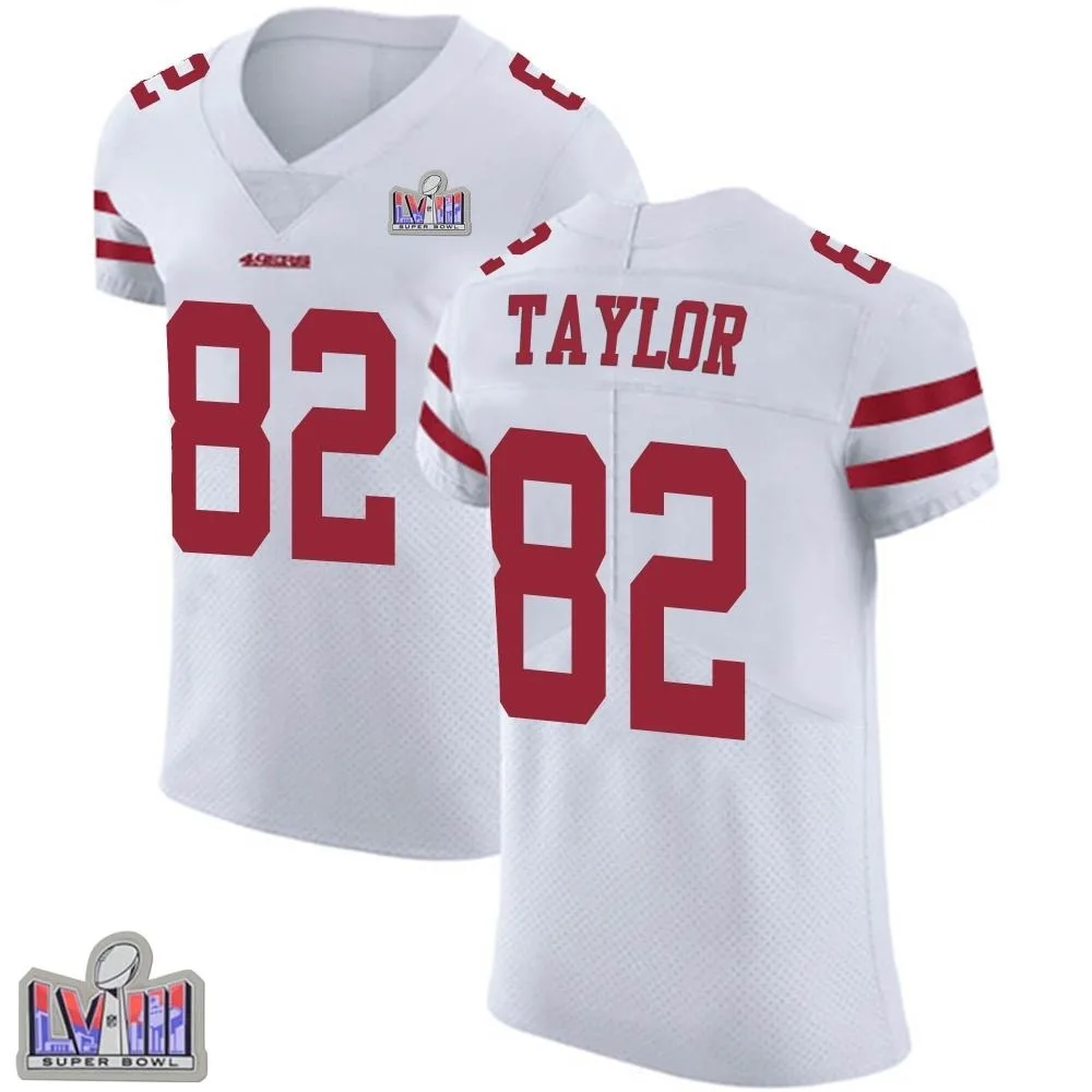 Men's San Francisco 49ers John Taylor Nike Vapor Untouchable Super Bowl LVIII Patch Elite White Jersey Men's San Francisco 49ers John Taylor Nike Vapor Untouchable Super Bowl LVIII Patch Elite White Jersey