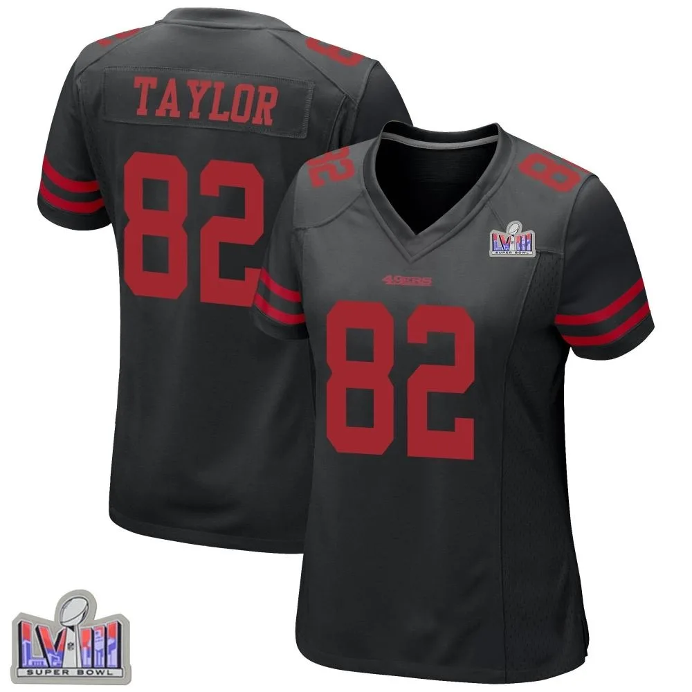 Women's San Francisco 49ers John Taylor Nike Alternate Super Bowl LVIII Patch Game Black Jersey Women's San Francisco 49ers John Taylor Nike Alternate Super Bowl LVIII Patch Game Black Jersey