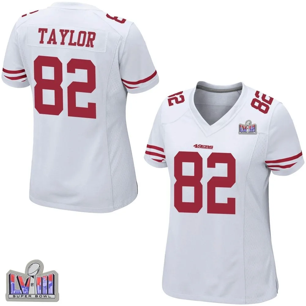 Women's San Francisco 49ers John Taylor Nike Super Bowl LVIII Patch Game White Jersey Women's San Francisco 49ers John Taylor Nike Super Bowl LVIII Patch Game White Jersey