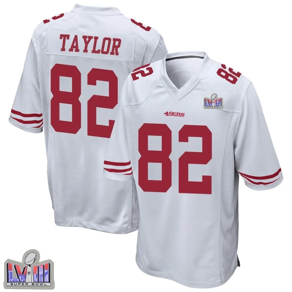 Youth San Francisco 49ers John Taylor Nike Super Bowl LVIII Patch Game White Jersey Youth San Francisco 49ers John Taylor Nike Super Bowl LVIII Patch Game White Jersey