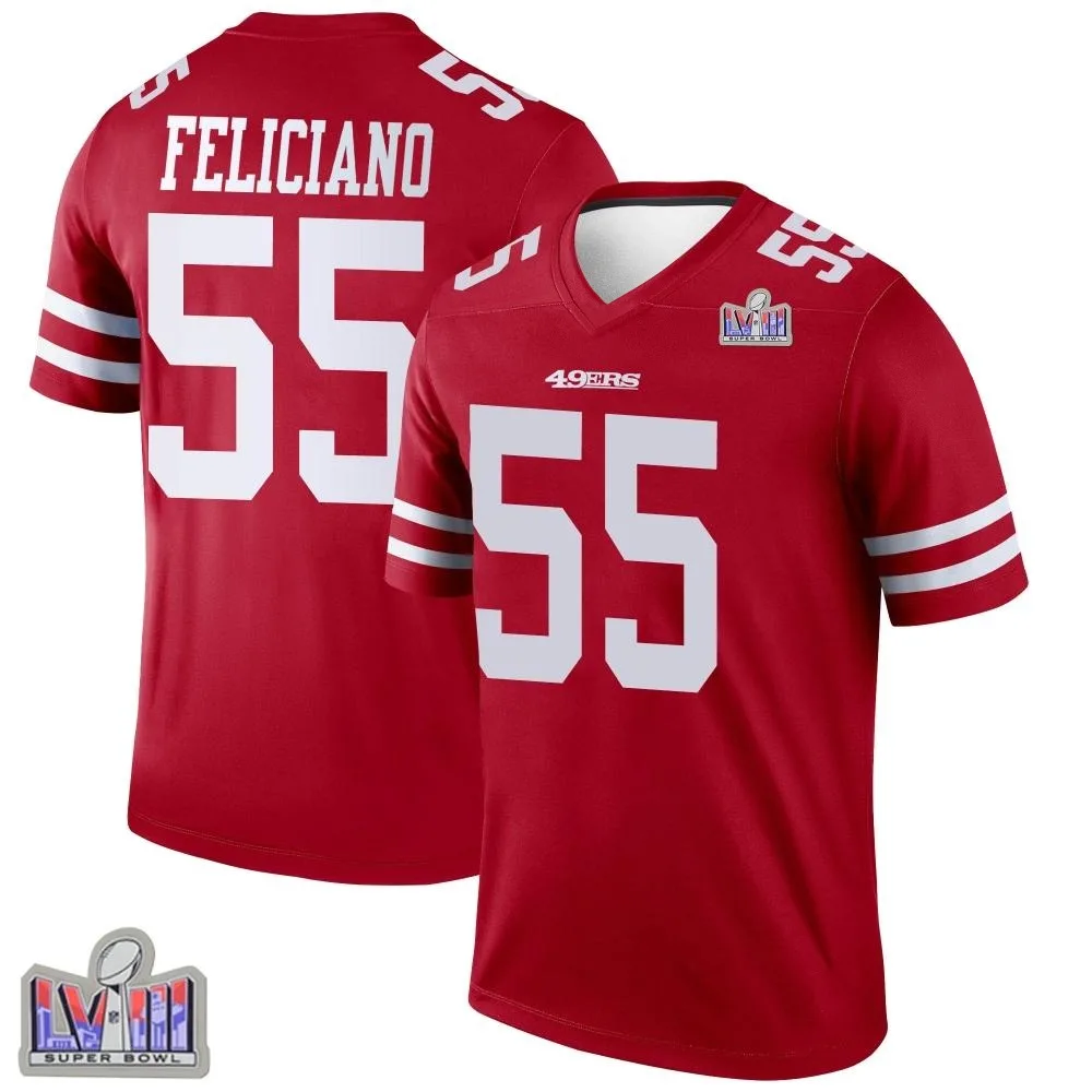 Men's San Francisco 49ers Jon Feliciano Nike Super Bowl LVIII Patch Legend Scarlet Jersey Men's San Francisco 49ers Jon Feliciano Nike Super Bowl LVIII Patch Legend Scarlet Jersey