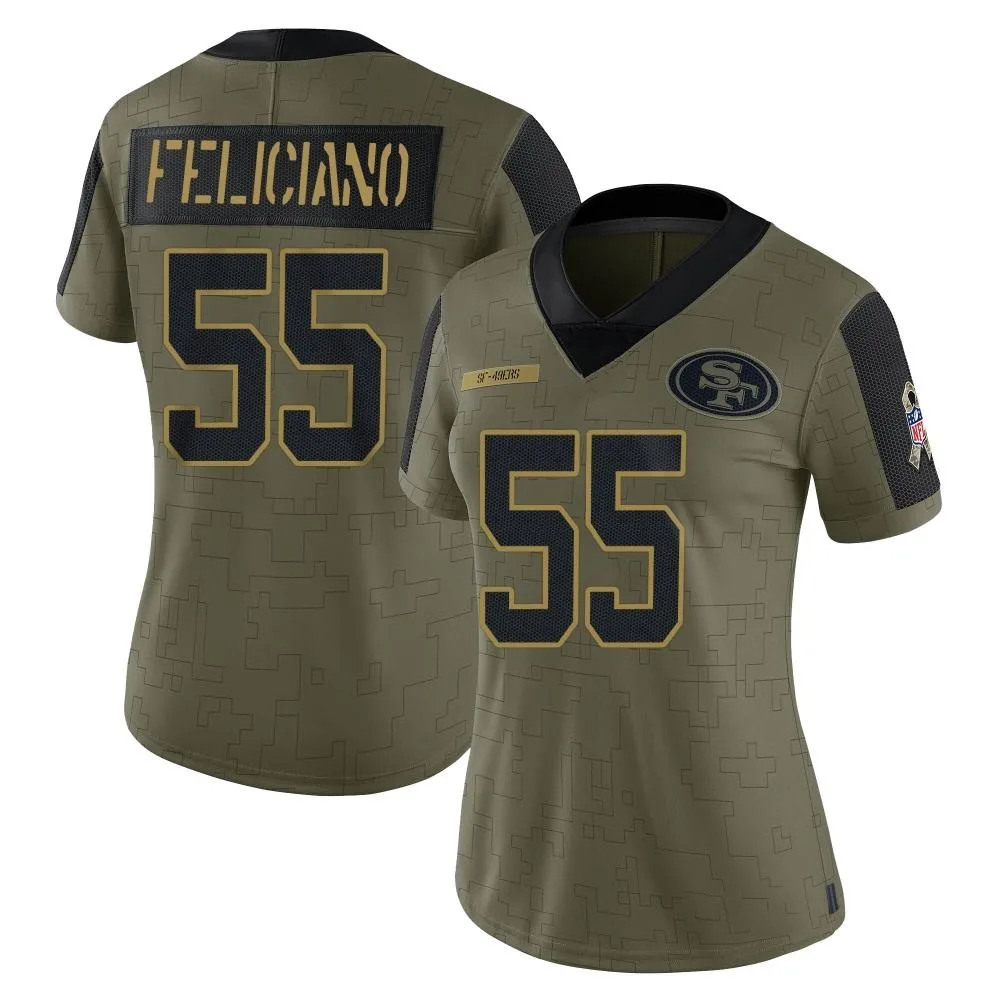 Women's San Francisco 49ers Jon Feliciano Nike 2021 Salute To Service Limited Olive Jersey Women's San Francisco 49ers Jon Feliciano Nike 2021 Salute To Service Limited Olive Jersey