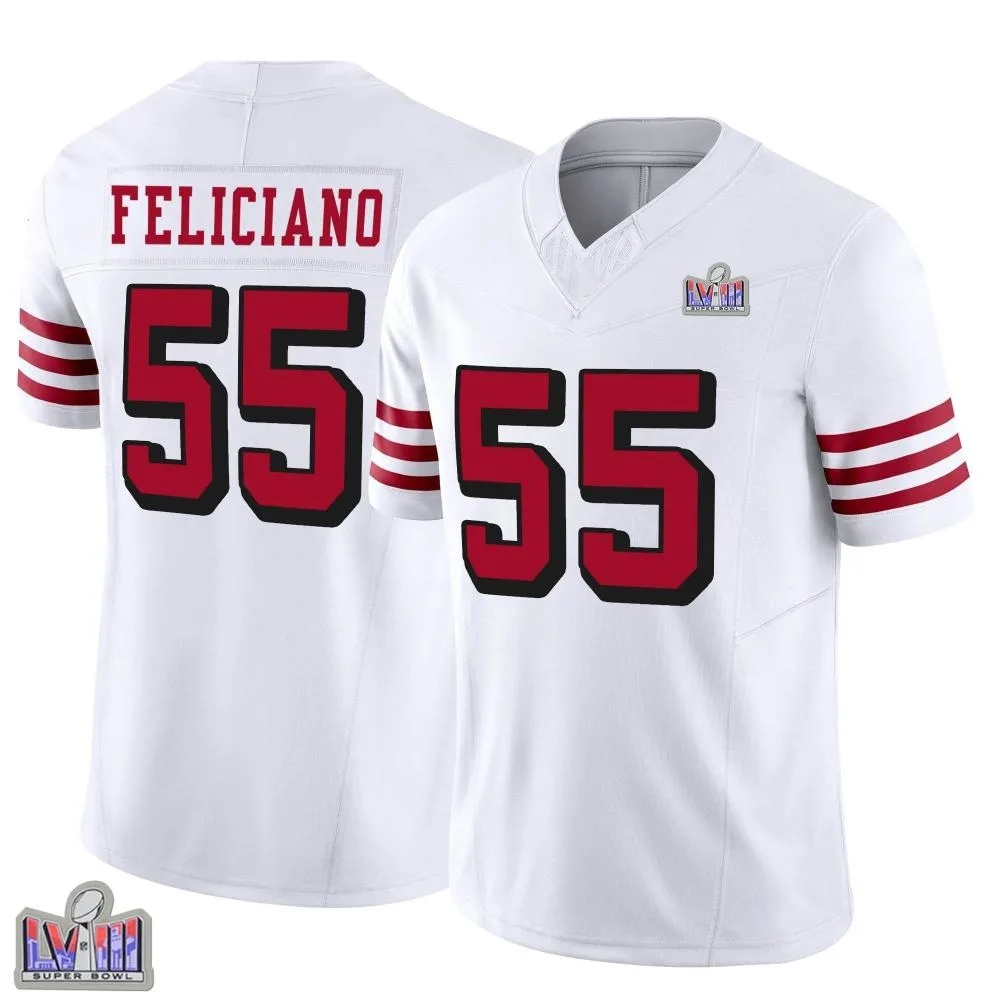 Youth San Francisco 49ers Jon Feliciano Nike Alternate Vapor F.U.S.E. Super Bowl LVIII Patch Limited White Jersey Youth San Francisco 49ers Jon Feliciano Nike Alternate Vapor F.U.S.E. Super Bowl LVIII Patch Limited White Jersey