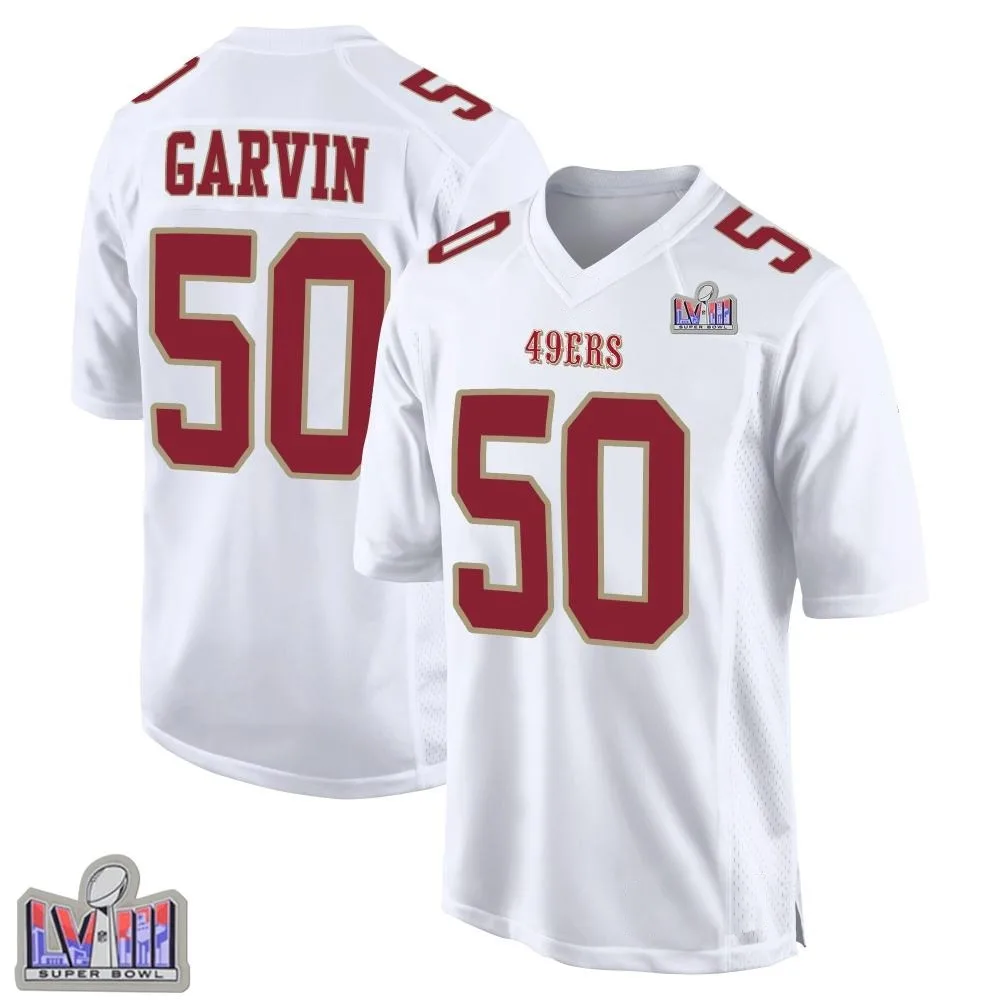 Men's San Francisco 49ers Jonathan Garvin Nike Fashion Super Bowl LVIII Patch Game White Jersey Men's San Francisco 49ers Jonathan Garvin Nike Fashion Super Bowl LVIII Patch Game White Jersey