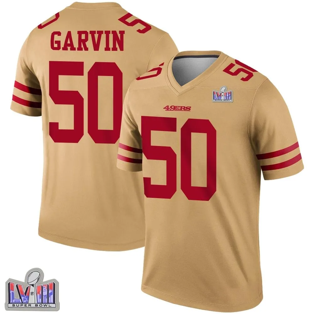 Men's San Francisco 49ers Jonathan Garvin Nike Inverted Super Bowl LVIII Patch Legend Gold Jersey Men's San Francisco 49ers Jonathan Garvin Nike Inverted Super Bowl LVIII Patch Legend Gold Jersey