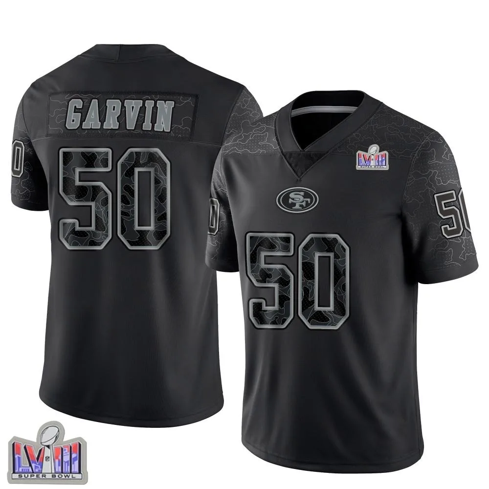 Men's San Francisco 49ers Jonathan Garvin Nike Reflective Super Bowl LVIII Patch Limited Black Jersey Men's San Francisco 49ers Jonathan Garvin Nike Reflective Super Bowl LVIII Patch Limited Black Jersey