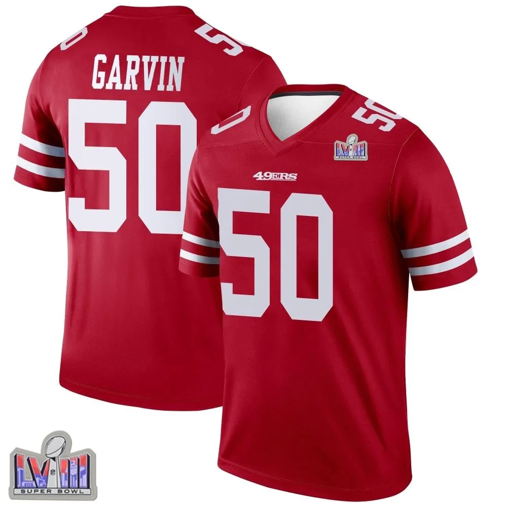 Men's San Francisco 49ers Jonathan Garvin Nike Super Bowl LVIII Patch Legend Scarlet Jersey Men's San Francisco 49ers Jonathan Garvin Nike Super Bowl LVIII Patch Legend Scarlet Jersey