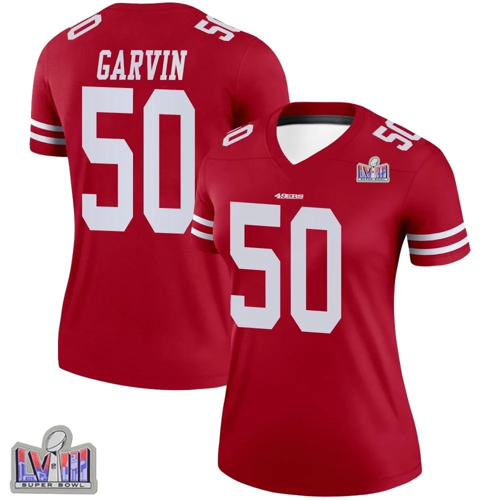 Women's San Francisco 49ers Jonathan Garvin Nike Super Bowl LVIII Patch Legend Scarlet Jersey Women's San Francisco 49ers Jonathan Garvin Nike Super Bowl LVIII Patch Legend Scarlet Jersey