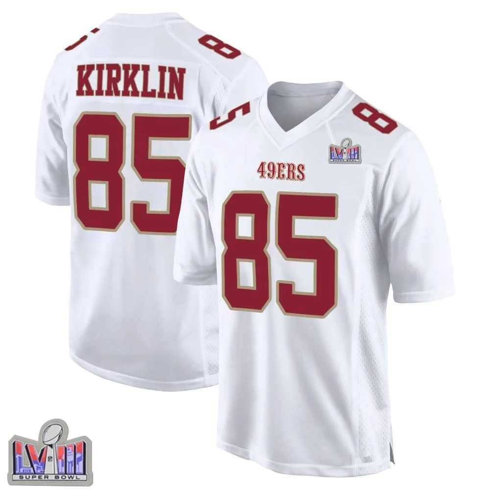 Men's San Francisco 49ers Jontre Kirklin Nike Fashion Super Bowl LVIII Patch Game White Jersey Men's San Francisco 49ers Jontre Kirklin Nike Fashion Super Bowl LVIII Patch Game White Jersey