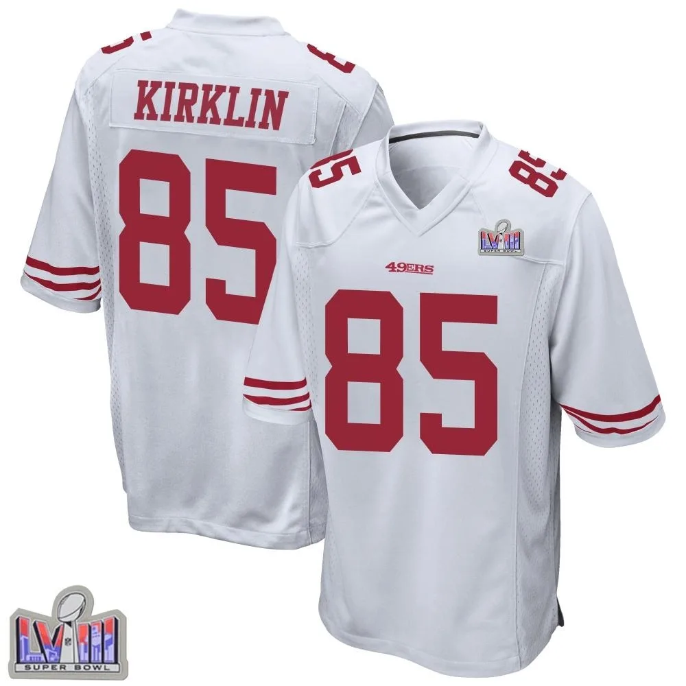 Men's San Francisco 49ers Jontre Kirklin Nike Super Bowl LVIII Patch Game White Jersey Men's San Francisco 49ers Jontre Kirklin Nike Super Bowl LVIII Patch Game White Jersey