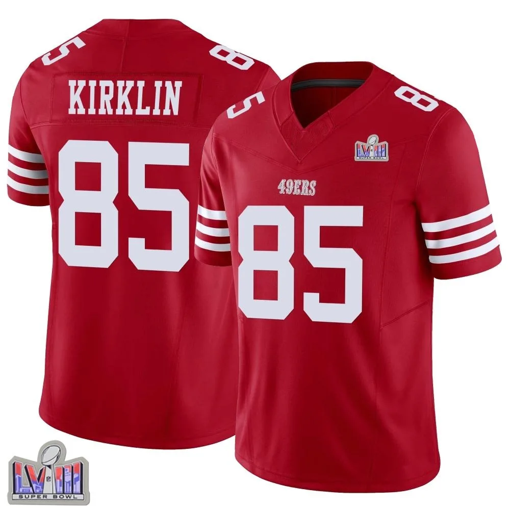 Men's San Francisco 49ers Jontre Kirklin Nike Vapor F.U.S.E. Super Bowl LVIII Patch Limited Scarlet Jersey Men's San Francisco 49ers Jontre Kirklin Nike Vapor F.U.S.E. Super Bowl LVIII Patch Limited Scarlet Jersey