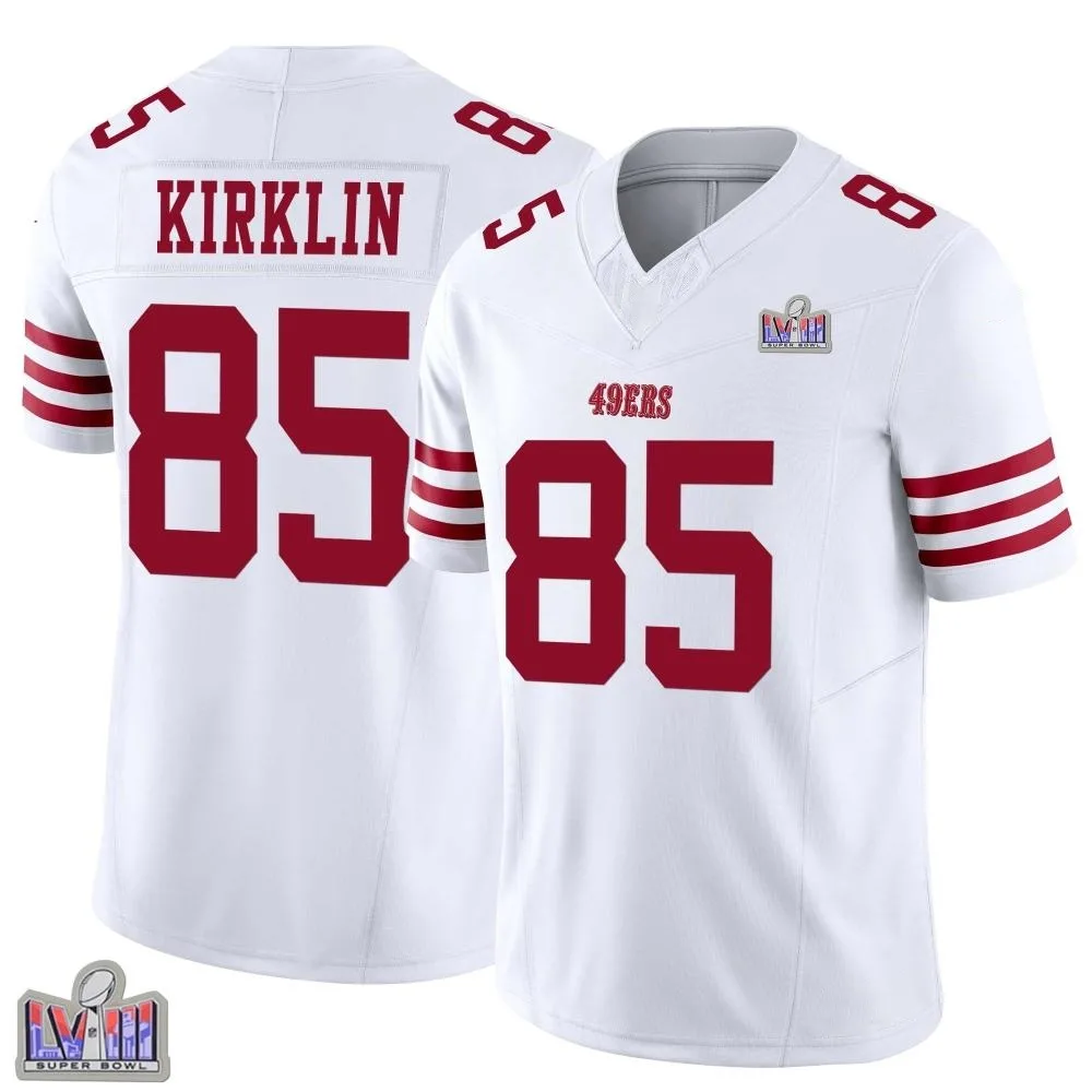 Men's San Francisco 49ers Jontre Kirklin Nike Vapor F.U.S.E. Super Bowl LVIII Patch Limited White Jersey Men's San Francisco 49ers Jontre Kirklin Nike Vapor F.U.S.E. Super Bowl LVIII Patch Limited White Jersey