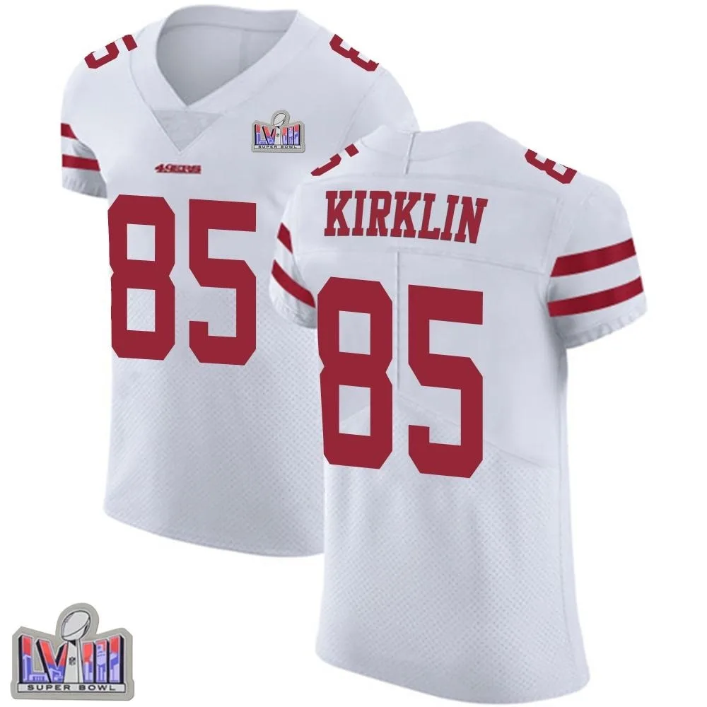 Men's San Francisco 49ers Jontre Kirklin Nike Vapor Untouchable Super Bowl LVIII Patch Elite White Jersey Men's San Francisco 49ers Jontre Kirklin Nike Vapor Untouchable Super Bowl LVIII Patch Elite White Jersey