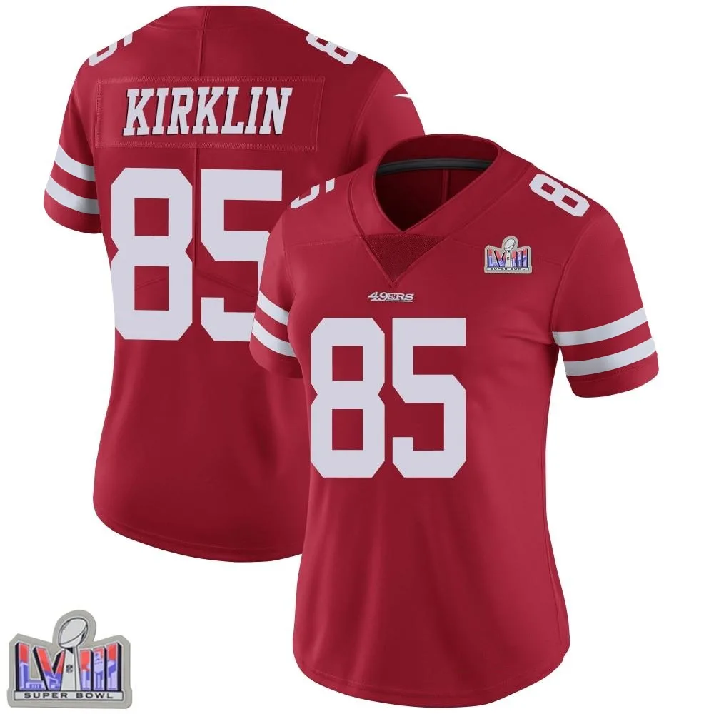 Women's San Francisco 49ers Jontre Kirklin Nike Team Color Vapor Untouchable Super Bowl LVIII Patch Limited Red Jersey Women's San Francisco 49ers Jontre Kirklin Nike Team Color Vapor Untouchable Super Bowl LVIII Patch Limited Red Jersey