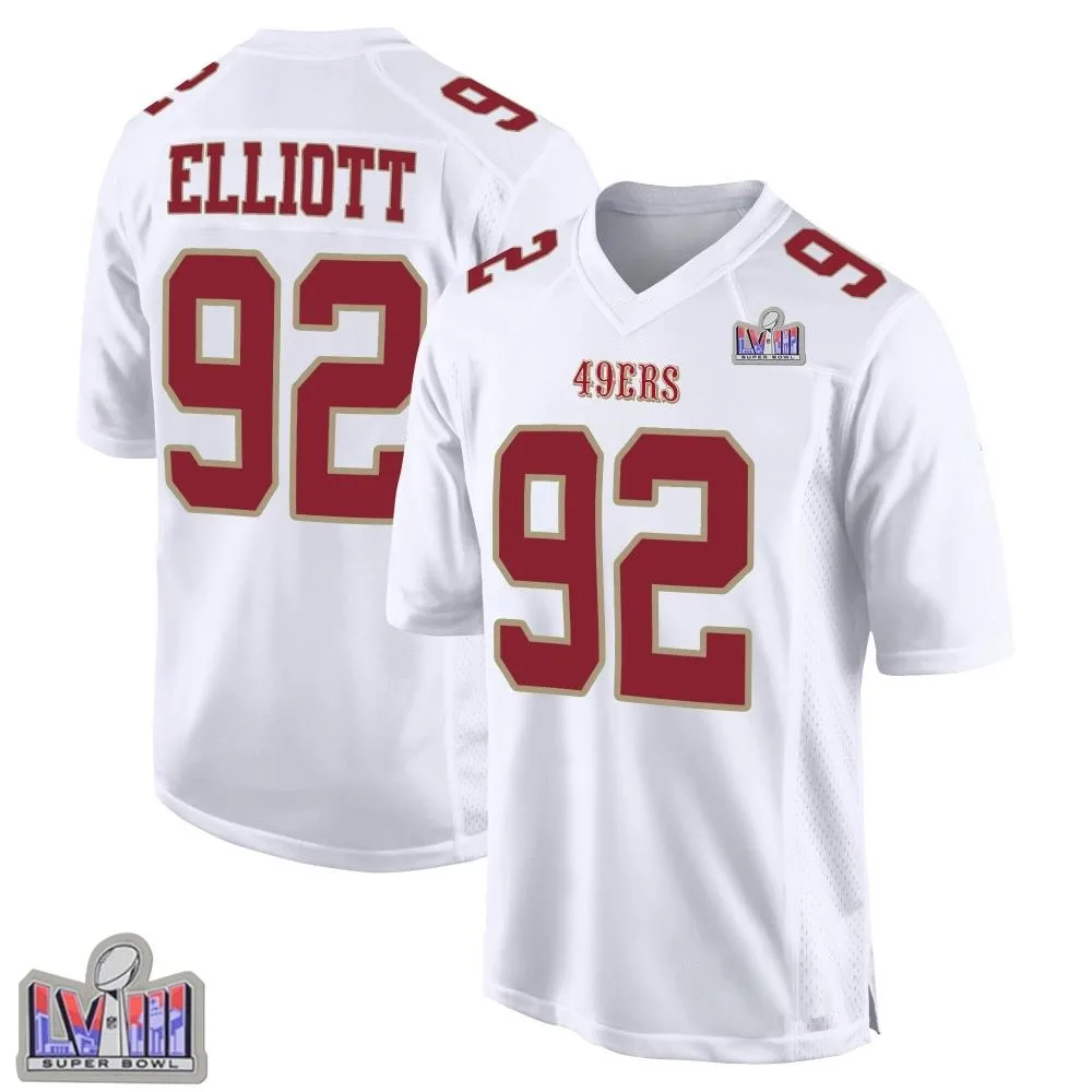 Men's San Francisco 49ers Jordan Elliott Nike Fashion Super Bowl LVIII Patch Game White Jersey Men's San Francisco 49ers Jordan Elliott Nike Fashion Super Bowl LVIII Patch Game White Jersey