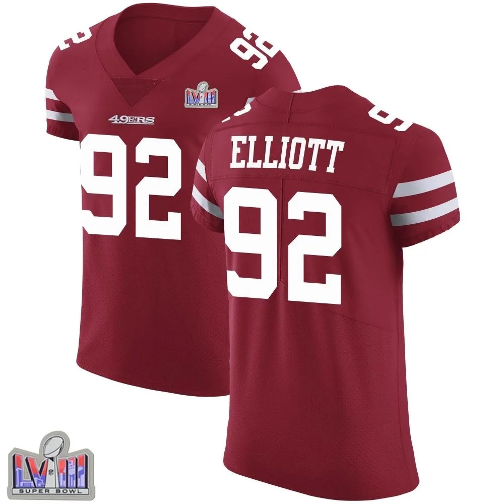 Men's San Francisco 49ers Jordan Elliott Nike Team Color Vapor Untouchable Super Bowl LVIII Patch Elite Red Jersey