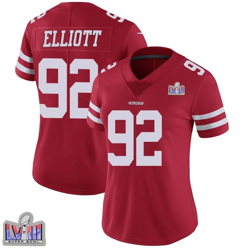 Women's San Francisco 49ers Jordan Elliott Nike Team Color Vapor Untouchable Super Bowl LVIII Patch Limited Red Jersey Women's San Francisco 49ers Jordan Elliott Nike Team Color Vapor Untouchable Super Bowl LVIII Patch Limited Red Jersey
