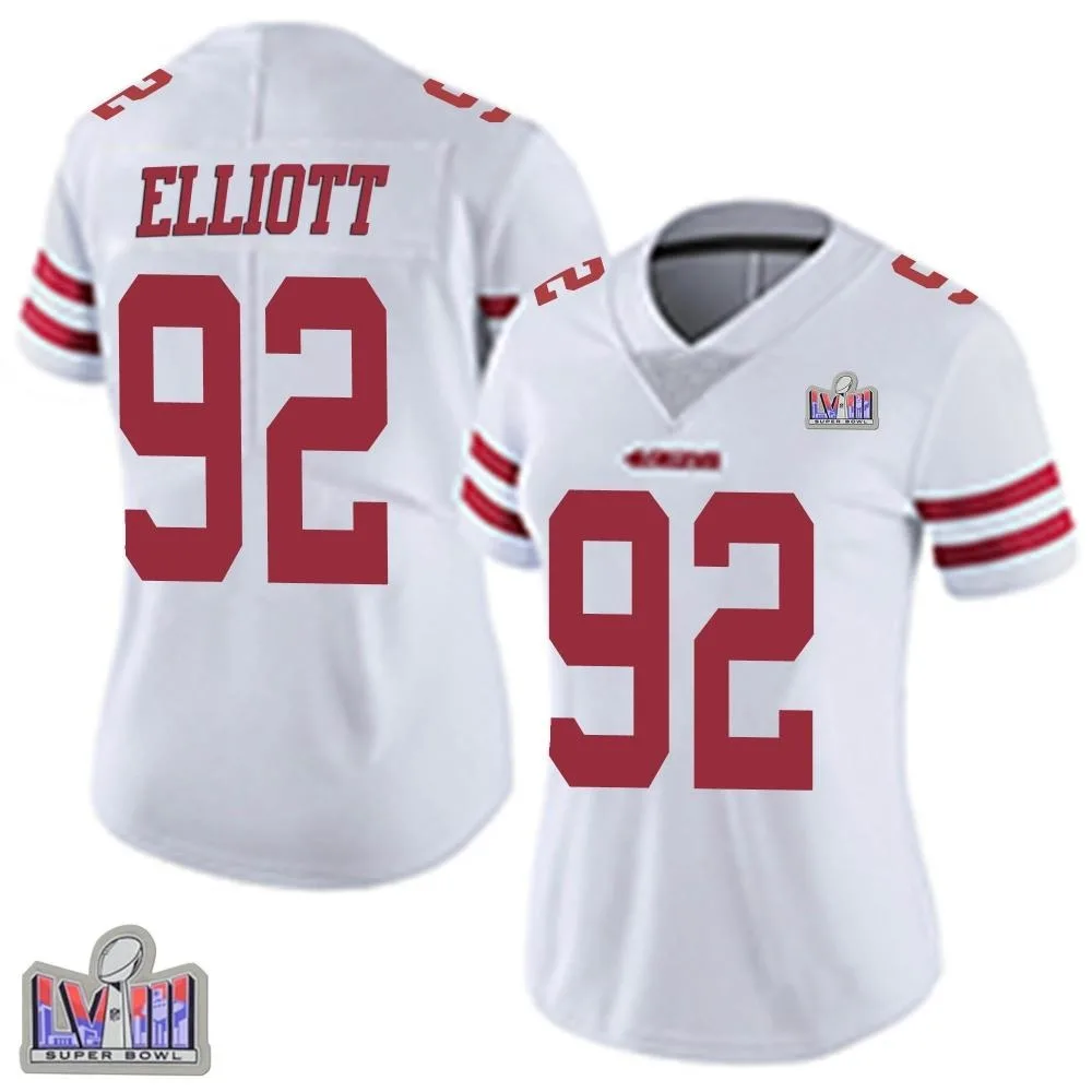 Women's San Francisco 49ers Jordan Elliott Nike Vapor Untouchable Super Bowl LVIII Patch Limited White Jersey Women's San Francisco 49ers Jordan Elliott Nike Vapor Untouchable Super Bowl LVIII Patch Limited White Jersey
