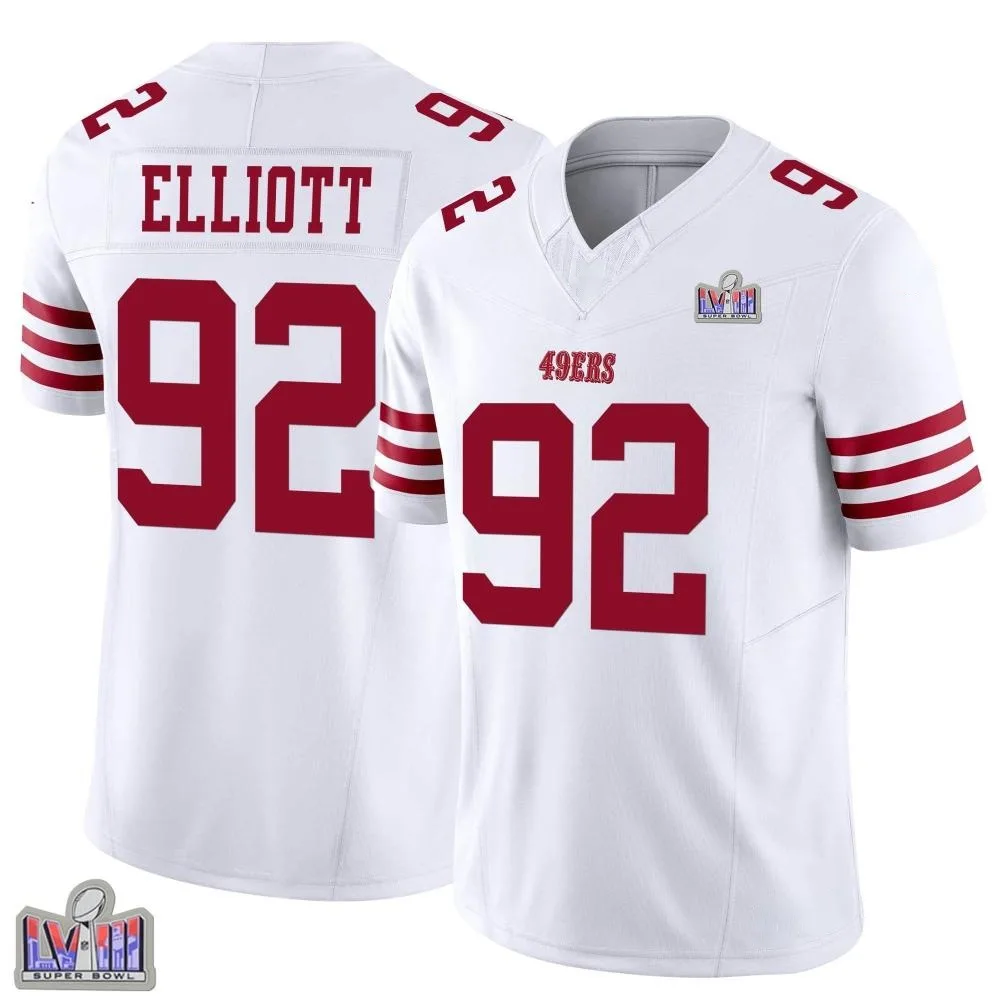 Youth San Francisco 49ers Jordan Elliott Nike Vapor F.U.S.E. Super Bowl LVIII Patch Limited White Jersey Youth San Francisco 49ers Jordan Elliott Nike Vapor F.U.S.E. Super Bowl LVIII Patch Limited White Jersey