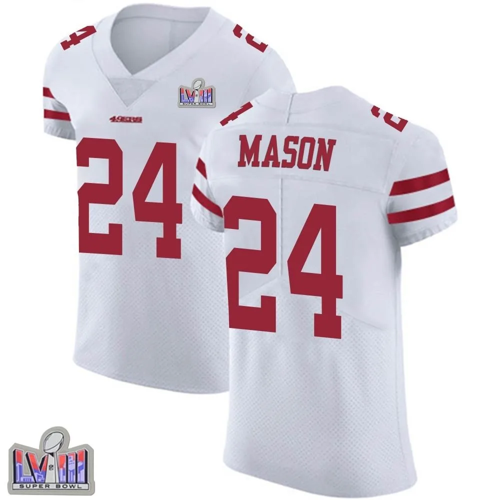 Men's San Francisco 49ers Jordan Mason Nike Vapor Untouchable Super Bowl LVIII Patch Elite White Jersey Men's San Francisco 49ers Jordan Mason Nike Vapor Untouchable Super Bowl LVIII Patch Elite White Jersey