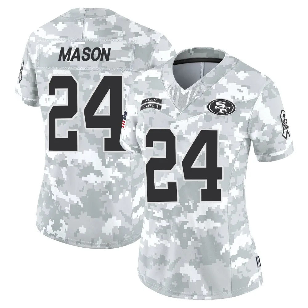 Women's San Francisco 49ers Jordan Mason Nike Francisco 2024 Salute To Service Limited Arctic Camo Jersey Women's San Francisco 49ers Jordan Mason Nike Francisco 2024 Salute To Service Limited Arctic Camo Jersey