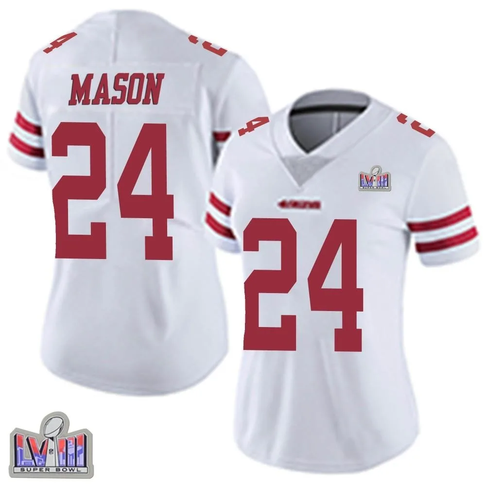 Women's San Francisco 49ers Jordan Mason Nike Vapor Untouchable Super Bowl LVIII Patch Limited White Jersey Women's San Francisco 49ers Jordan Mason Nike Vapor Untouchable Super Bowl LVIII Patch Limited White Jersey