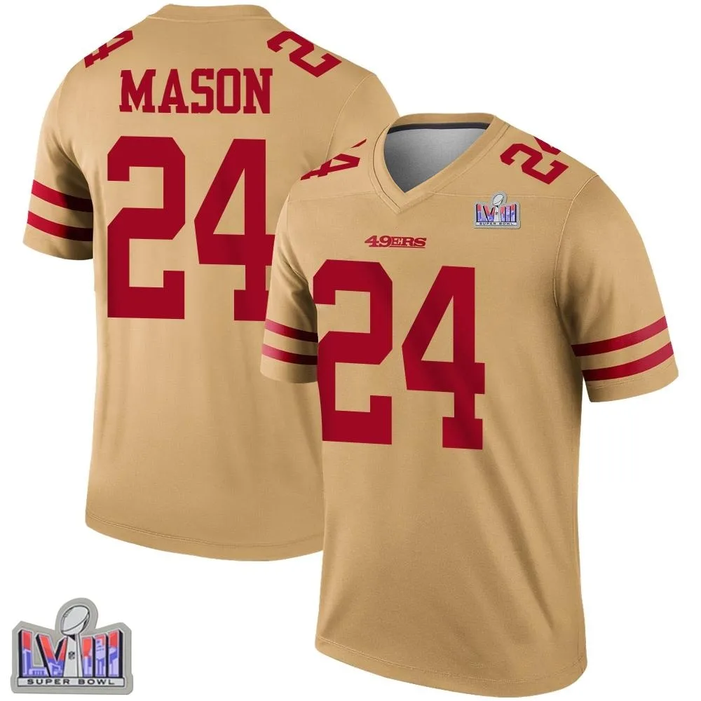Youth San Francisco 49ers Jordan Mason Nike Inverted Super Bowl LVIII Patch Legend Gold Jersey Youth San Francisco 49ers Jordan Mason Nike Inverted Super Bowl LVIII Patch Legend Gold Jersey