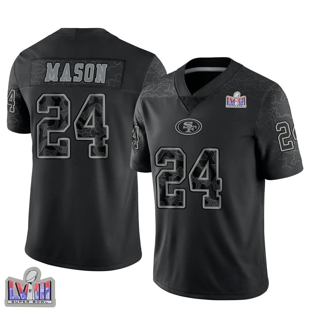 Youth San Francisco 49ers Jordan Mason Nike Reflective Super Bowl LVIII Patch Limited Black Jersey Youth San Francisco 49ers Jordan Mason Nike Reflective Super Bowl LVIII Patch Limited Black Jersey