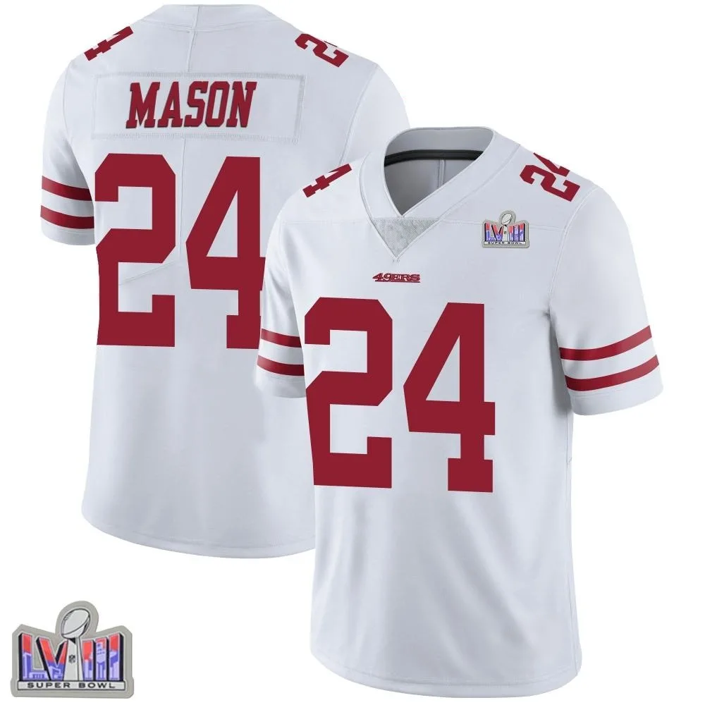 Youth San Francisco 49ers Jordan Mason Nike Vapor Untouchable Super Bowl LVIII Patch Limited White Jersey Youth San Francisco 49ers Jordan Mason Nike Vapor Untouchable Super Bowl LVIII Patch Limited White Jersey