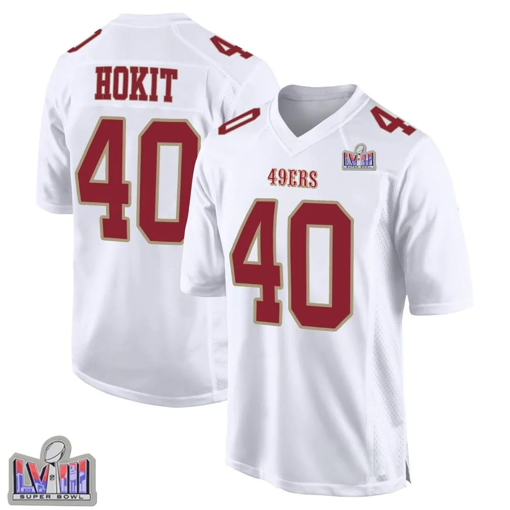 Men's San Francisco 49ers Josh Hokit Nike Fashion Super Bowl LVIII Patch Game White Jersey Men's San Francisco 49ers Josh Hokit Nike Fashion Super Bowl LVIII Patch Game White Jersey